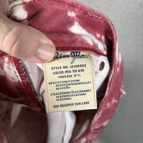 Miss Me Je1063H3 Shorts Women Size 31 Red Tie Dye Acid Washed Shorts Embellished - Picture 12 of 12